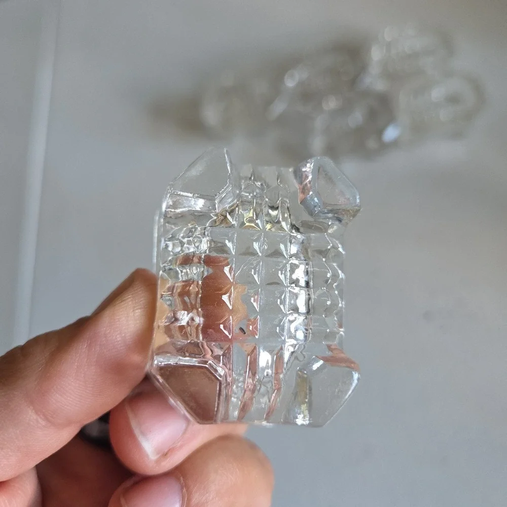 Vintage Rectangular Open Cut Glass Salt Dip Salt Cellars Clear Footed Set of 6